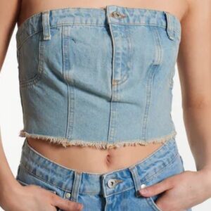 Ragged Priest Denim Strapless Crop Top